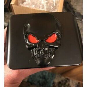 New 100% Metal Skull 3D Emblem Hitch Cover Fits 2" Receivers (Black Red on Black